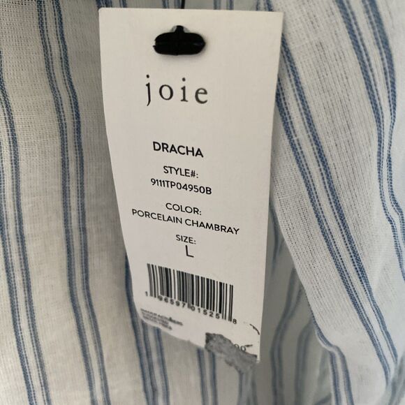 Joie Women's White Blue Dracha Stripe Long Sleeve Blouse Top Large - Picture 6 of 11